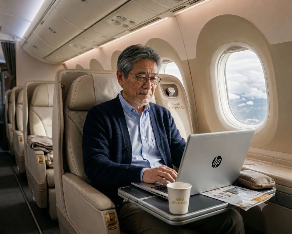 利用シーンの写真5（機内でパソコン作業をするひととき）