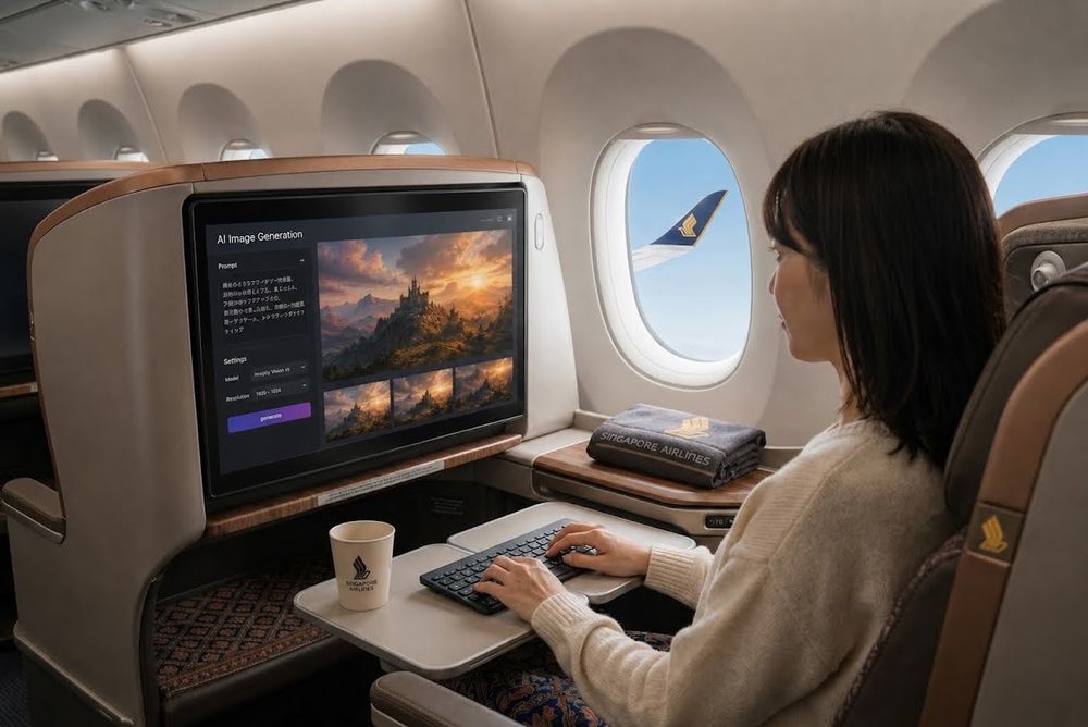利用シーンの写真2（機内でAI画像生成を楽しむひととき）