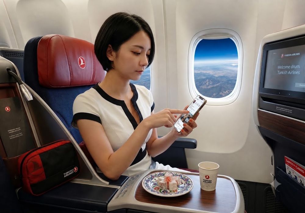 利用シーンの写真3（機内でスマホを操作するひととき）