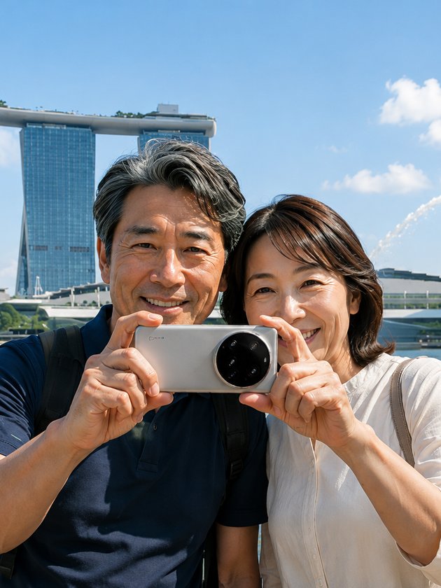 利用シーンの写真9（最新スマートフォンで旅先を楽しむ夫婦）